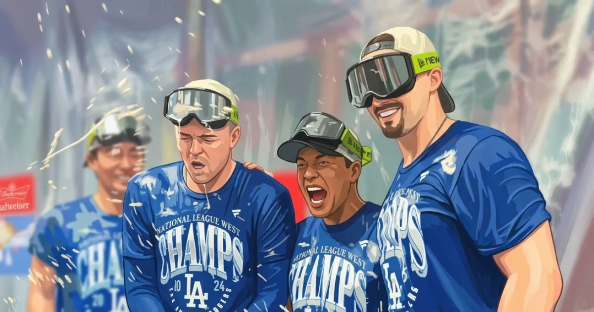ドジャース、あっさり30分の祝杯、慣れっこの主力はすぐに退散…ロバーツ監督「落ち着いたお祝い」、山本は10月視線「やっと始まる」