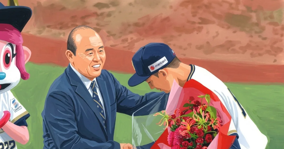 オリックス・平野佳寿の引退セレモニー 恩師・岡田彰布氏の登場に客席どよめく
